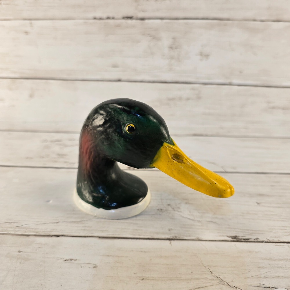 Vintage Mallard Duck Head Figurine Hand Painted Green Yellow‎ Bird Decor Mount